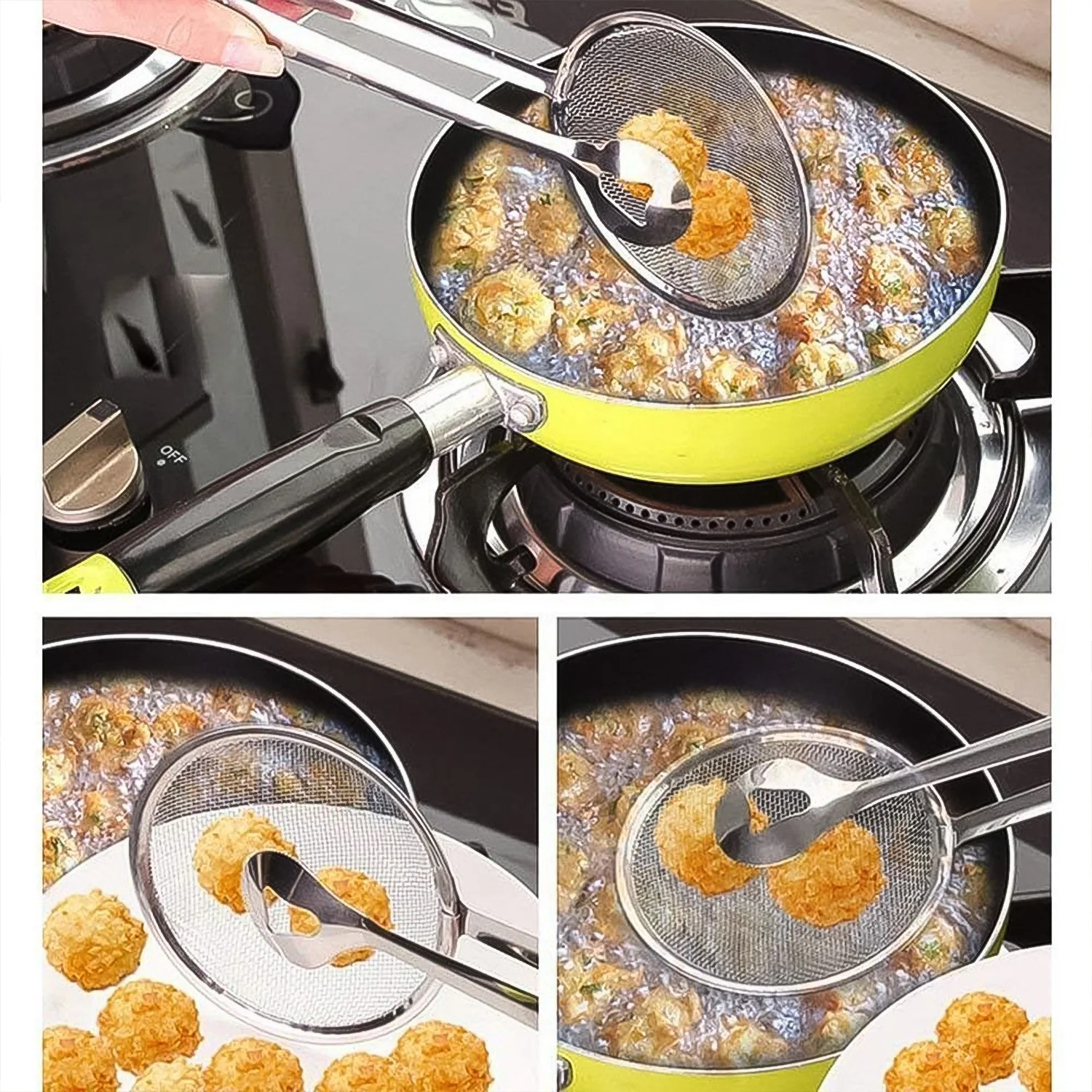 2 In1 Stainless Steel Filter Spoon with Clip Food Kitchen Oil-Frying Multi-Functional , Stainless Steel